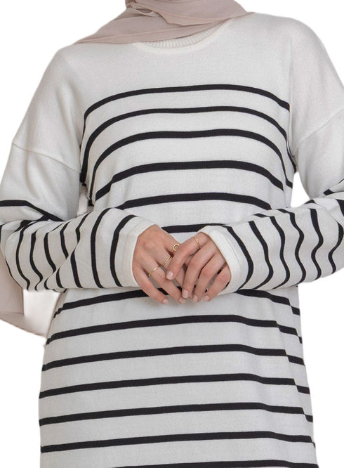 White Short - Striped Dress - Khotwh